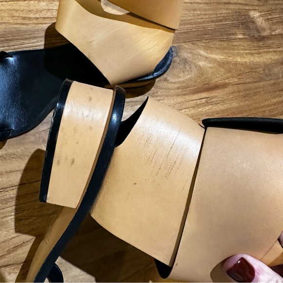 Celine Paris Women’s Designer Tan Leather Ankle Buckle Sandals Luxury Low Heel - Picture 7 of 11